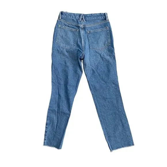 Good American Straight Leg Jeans SZ 2/26 High Waisted Frayed Hem - Picture 6 of 6